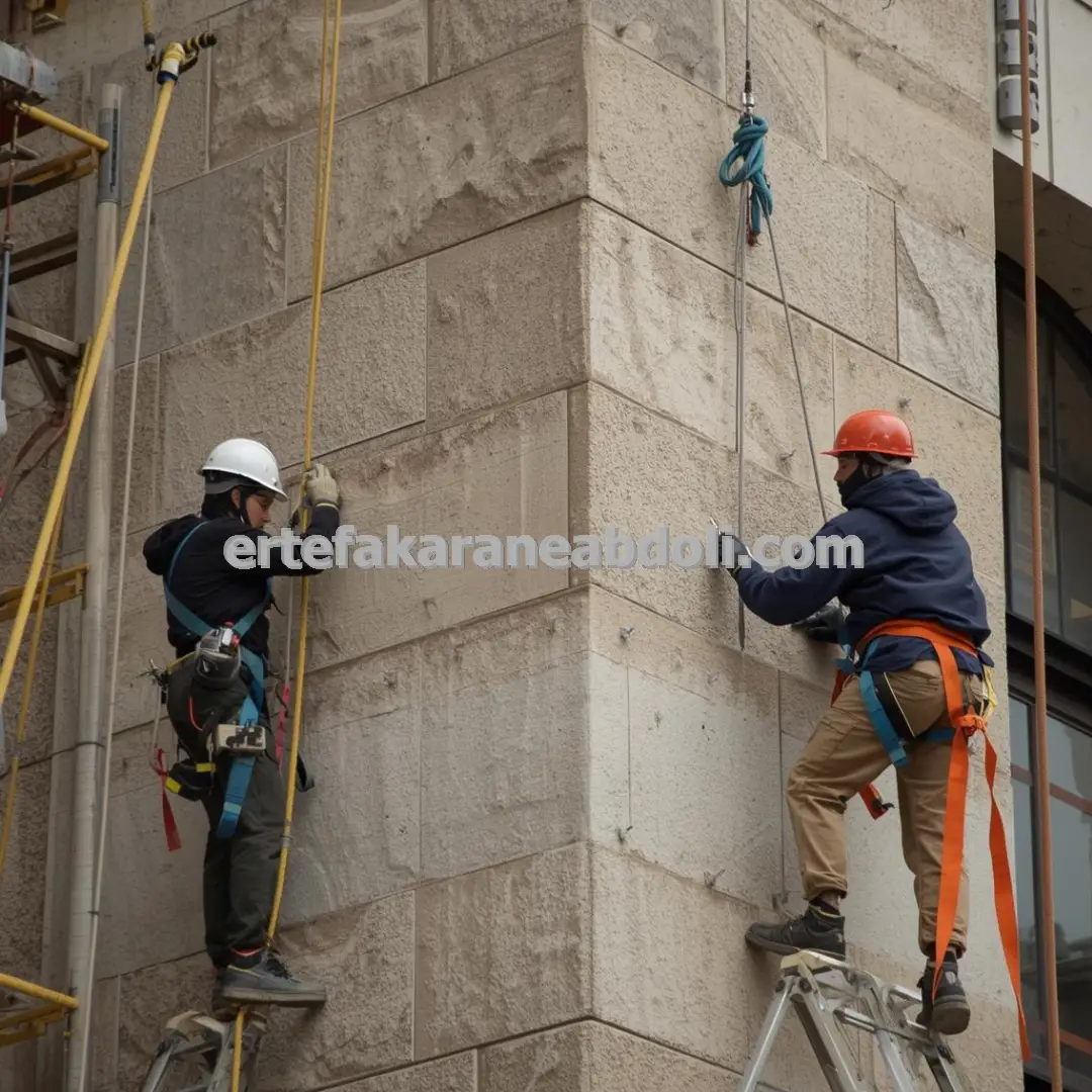 پیچ و رولپلاک نمای سنگی ساختمان تجاری در شرق تهران